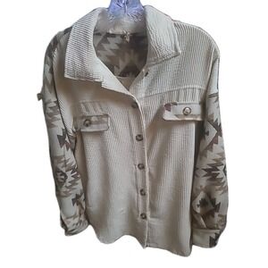 Beige Corduroy Jacket With Aztec Sleeves